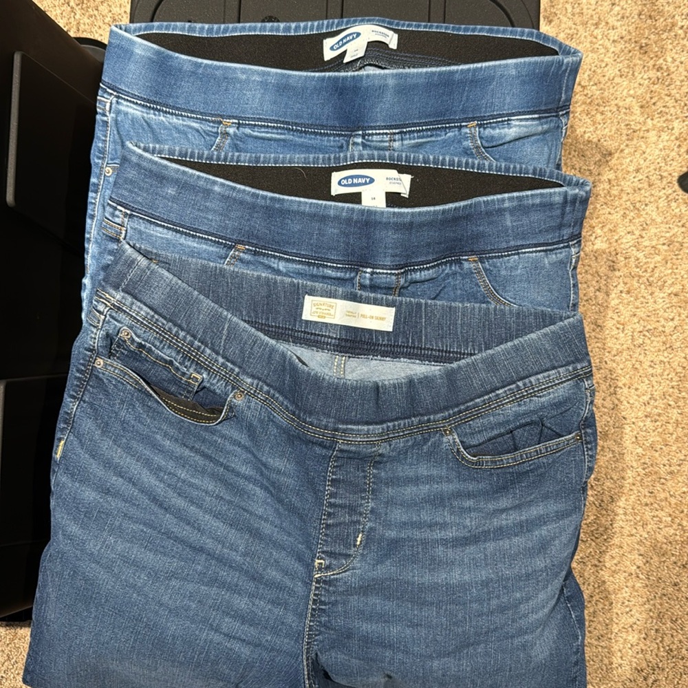 3 pairs of jean jeggings (2 Old Navy, 1 Levi Strauss)